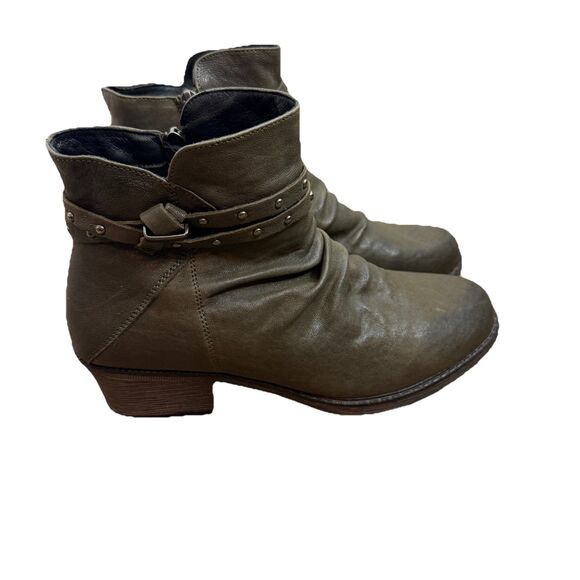 Propet WFX135L Ruched Olive Green Leather Bootie Women's Sz 10 W EUC - Picture 1 of 15